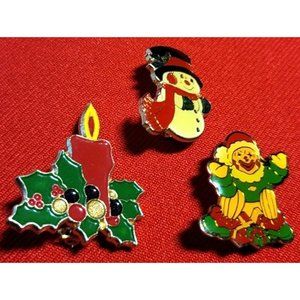 VTG Set of 3 Small Christmas Candle Snowman Clown Brooch Pin